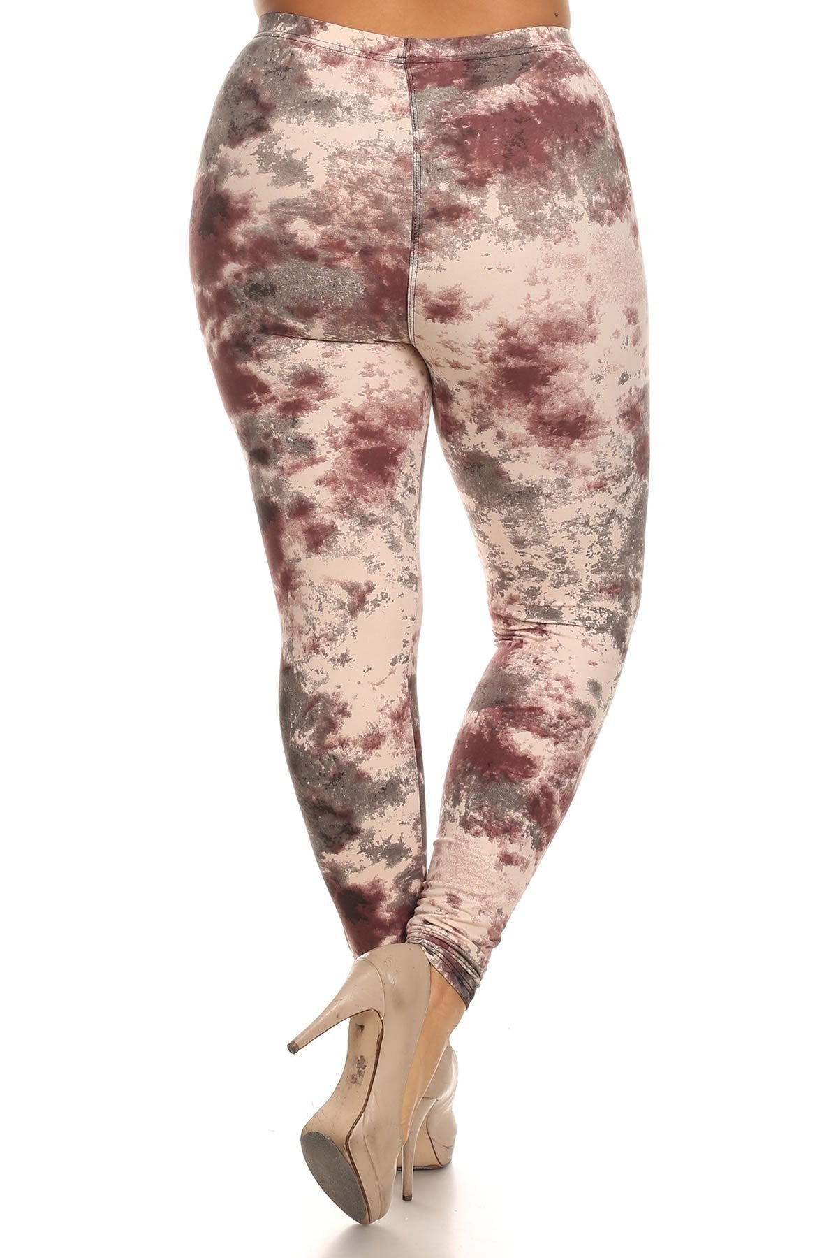 Plus Tie Dye Print, Full Length Leggings In A Fitted Style With A Banded High Waist