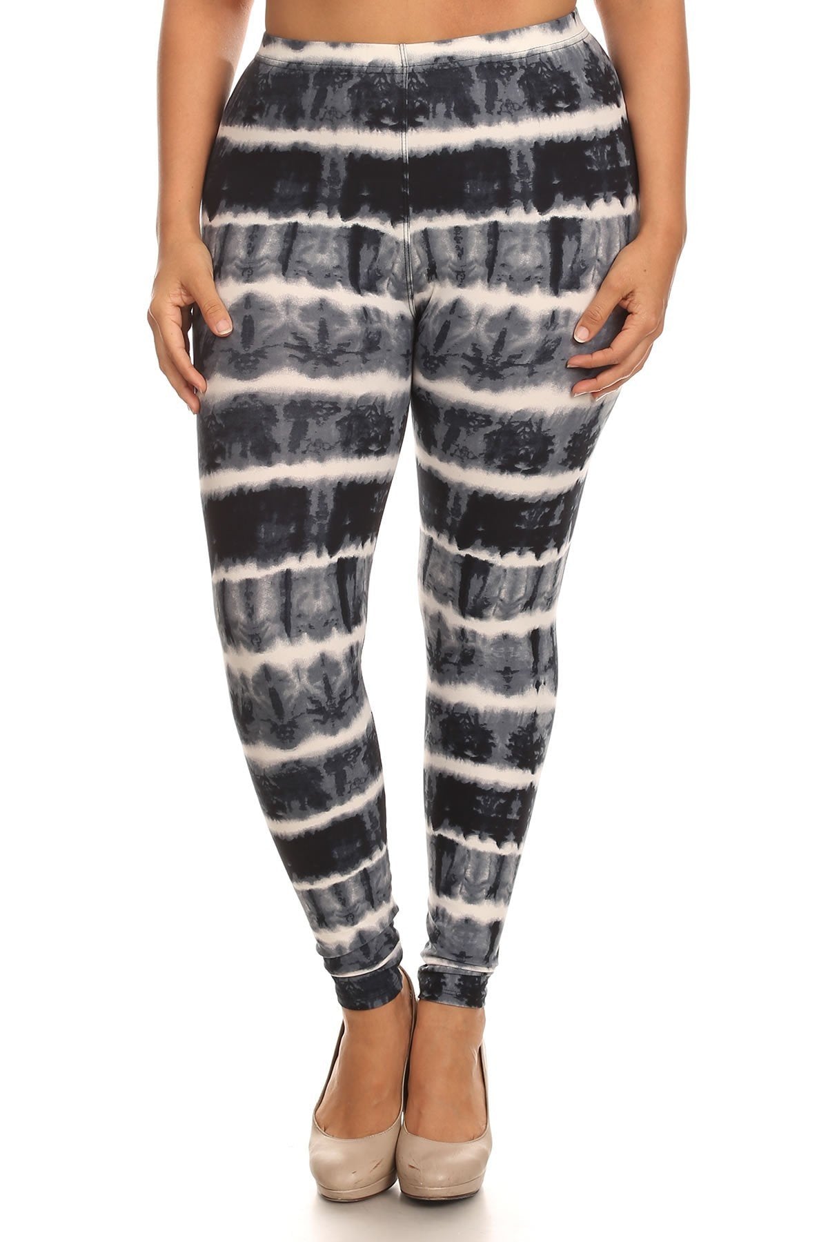 Plus Tie Dye Print, Full Length Leggings In A Fitted Style With A Banded High Waist