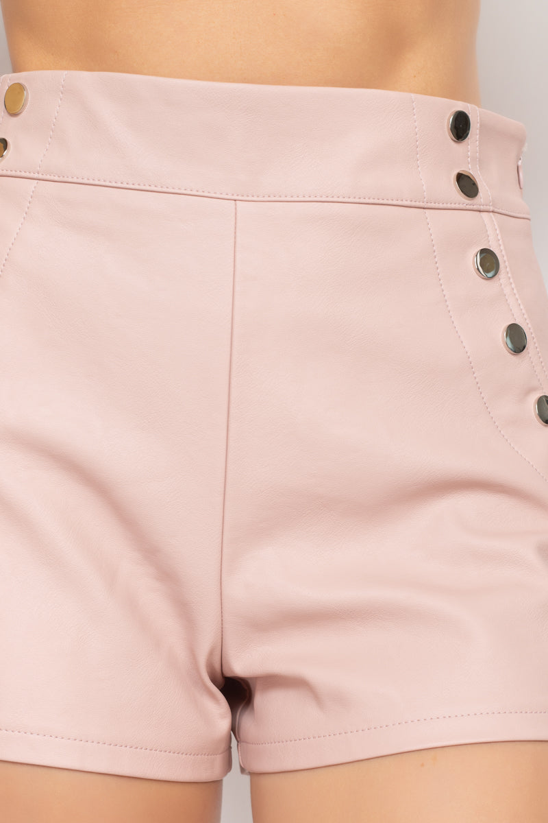 Detailed Faux Leather Jacket &amp; Shorts Set - Dusty Blush