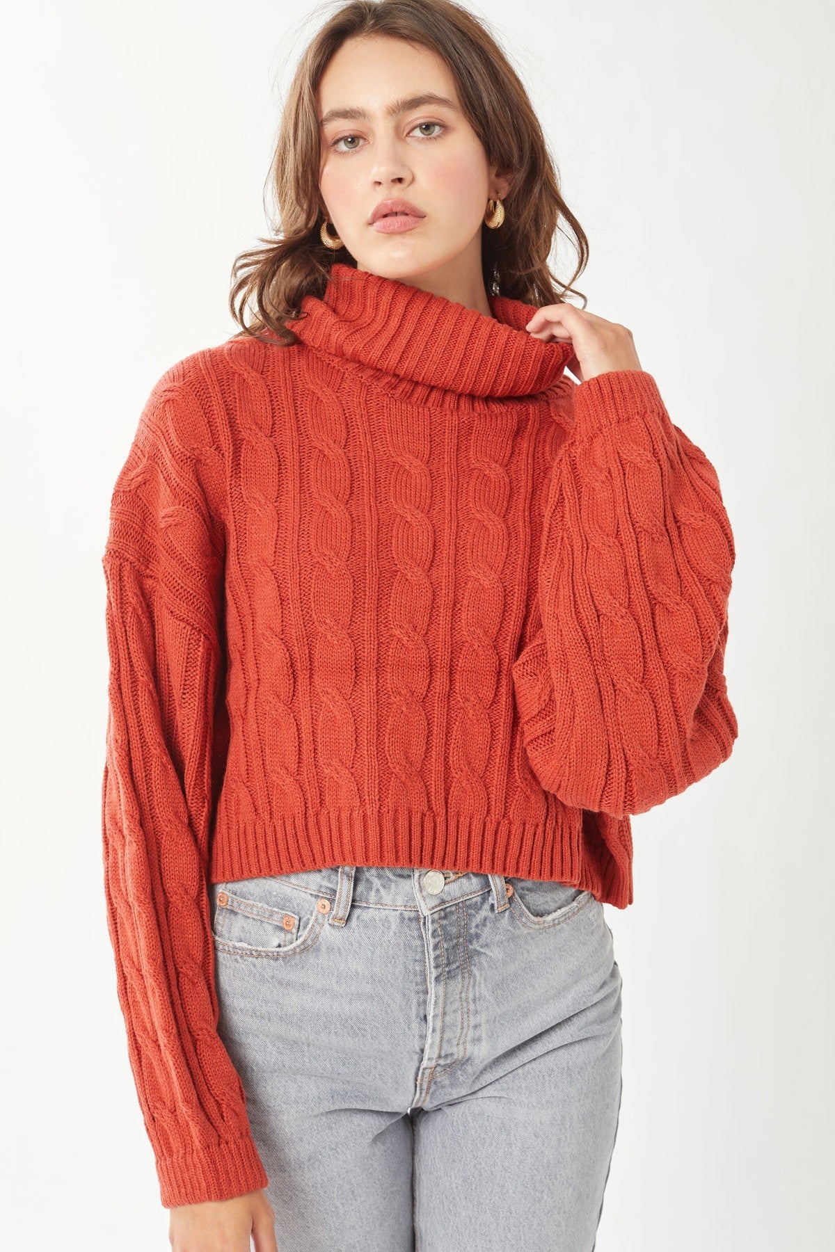 Turtle Neck Loose Fit Cable Knit Sweater