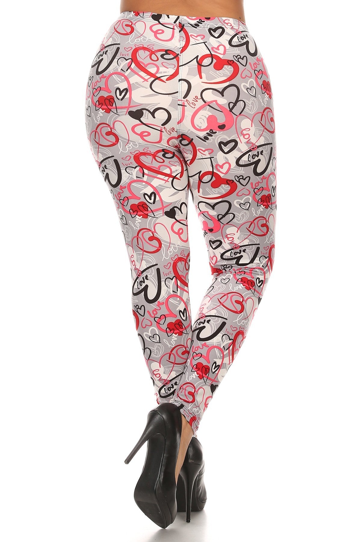 Plus Heart Print, Full Length Leggings In A Slim Fitting Style With A Banded High Waist