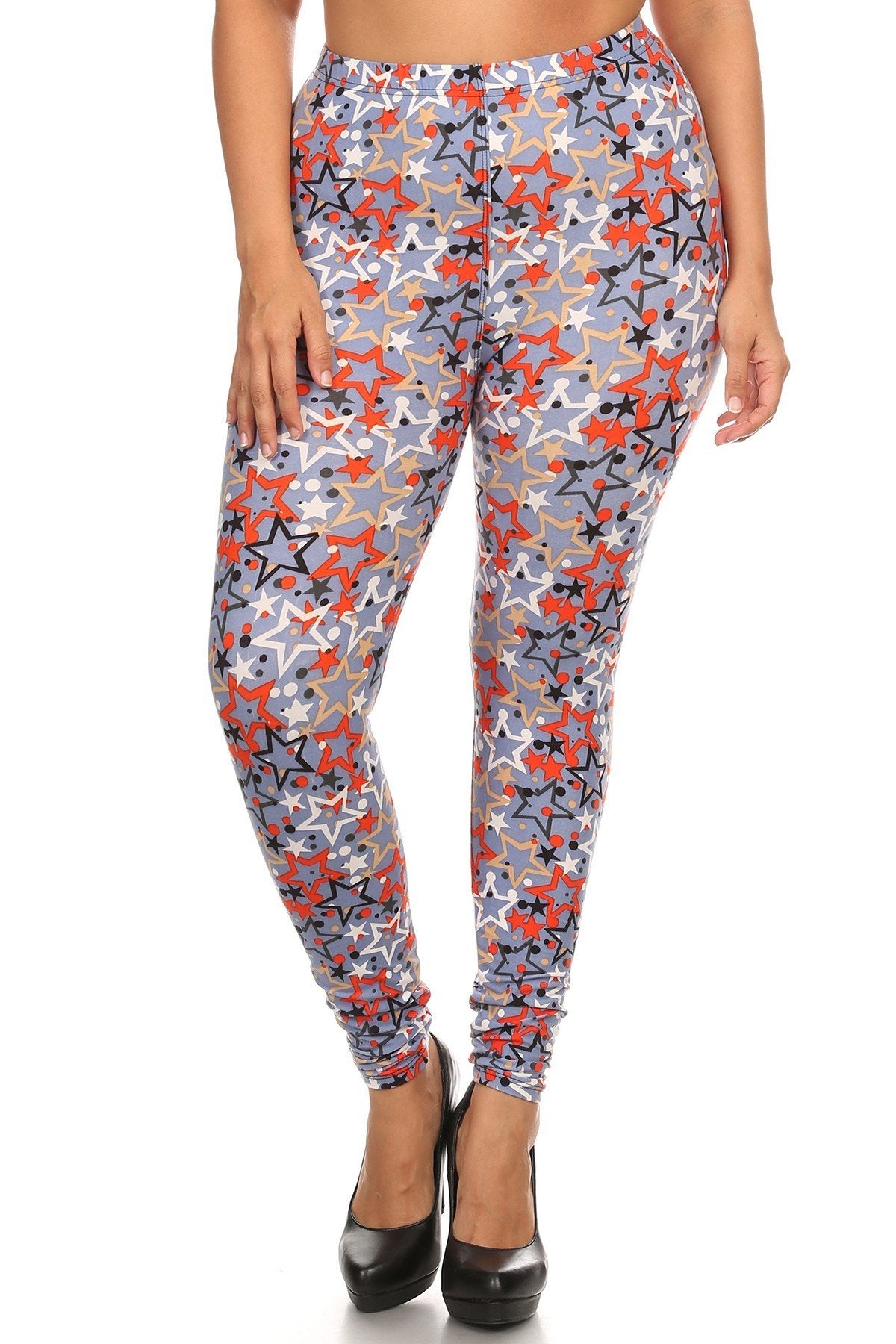 Plus Star Print, Full Length Leggings In A Slim Fitting Style With A Banded High Waist