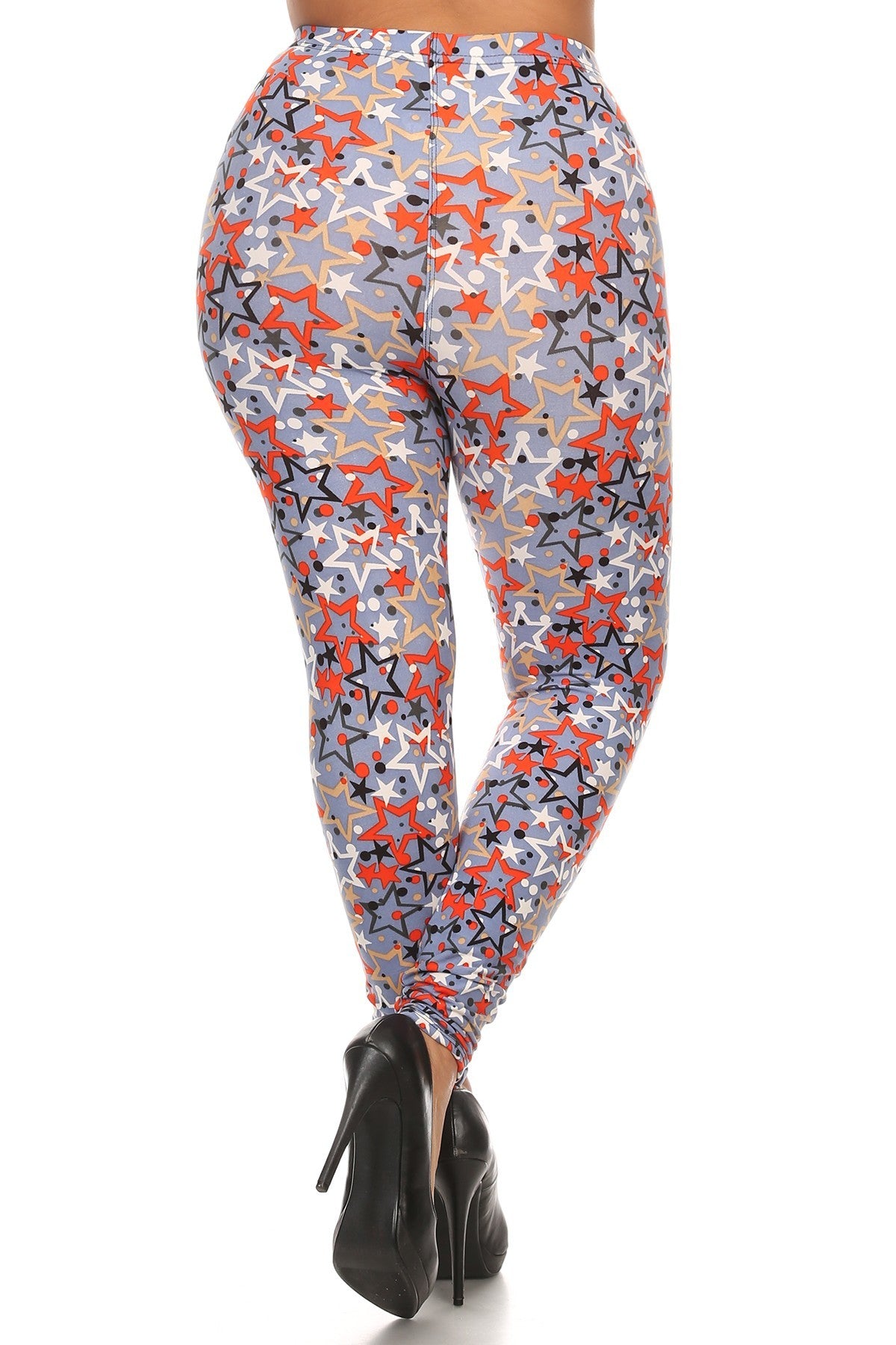 Plus Star Print, Full Length Leggings In A Slim Fitting Style With A Banded High Waist