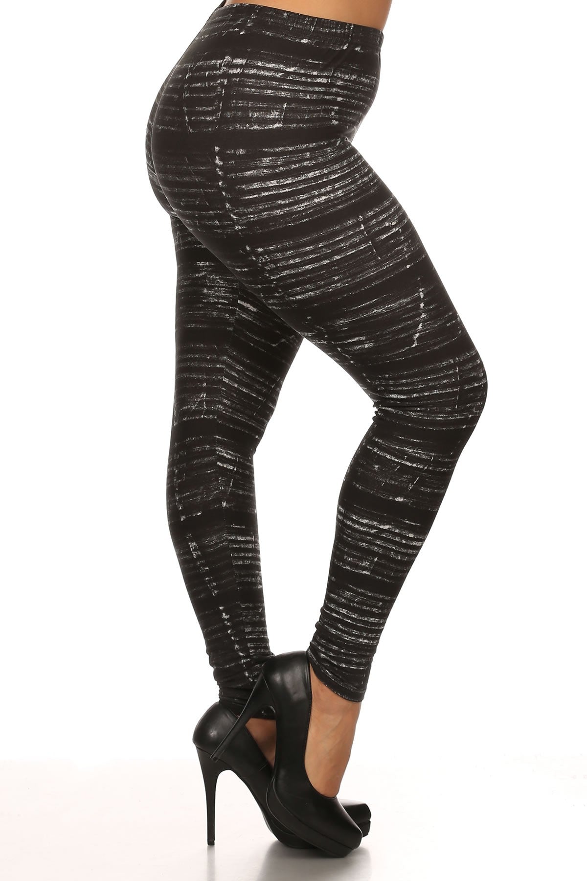 Plus Tie Dye Print, Full Length Leggings In A Fitted Style With A Banded High Waist.