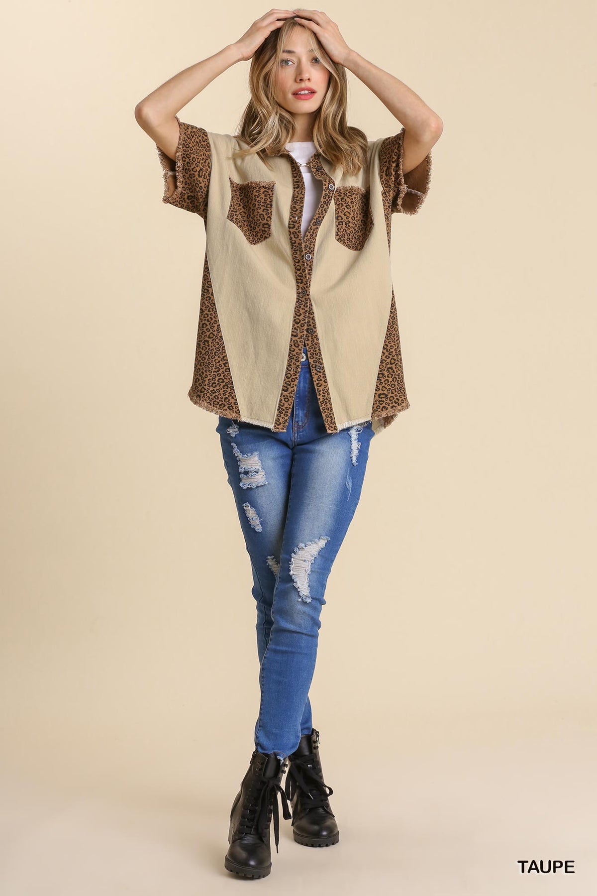 Mixed Animal Print Oversized Jacket With Chest Pockets