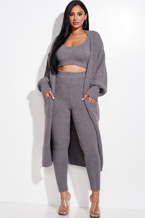 Cozy Knit Tank Top, Pants And Duster 3 Piece Set