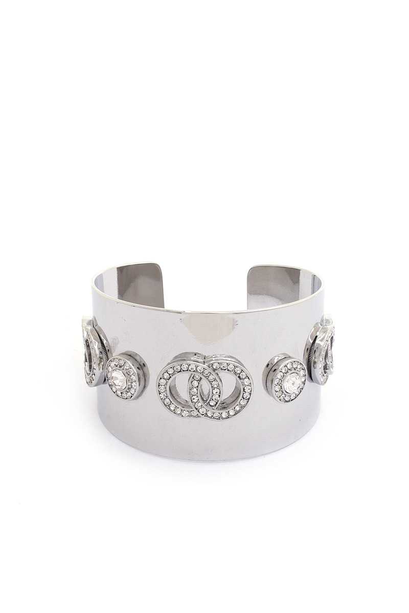 Circle Link Crystal Metal Cuff Bracelet