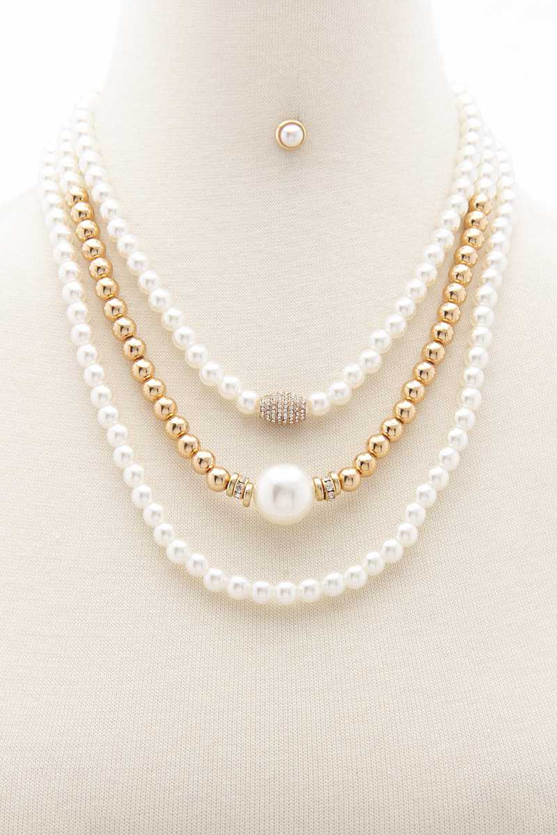 Layered Pearl Bead Necklace