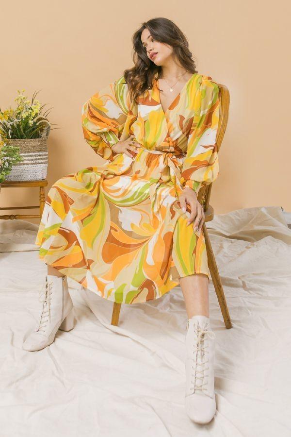 A Printed Woven Midi Dress - Boutique Fashionistah