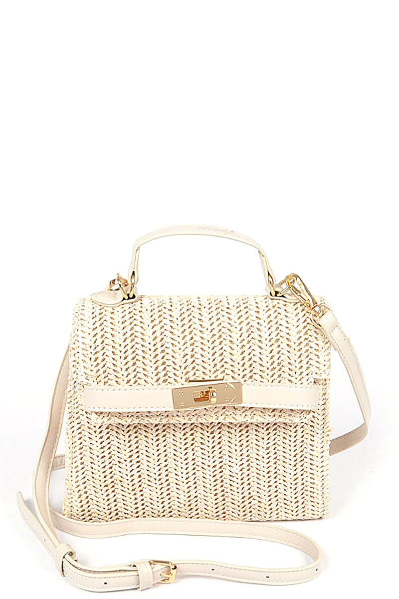 Faux Straw Top Handle Clutch
