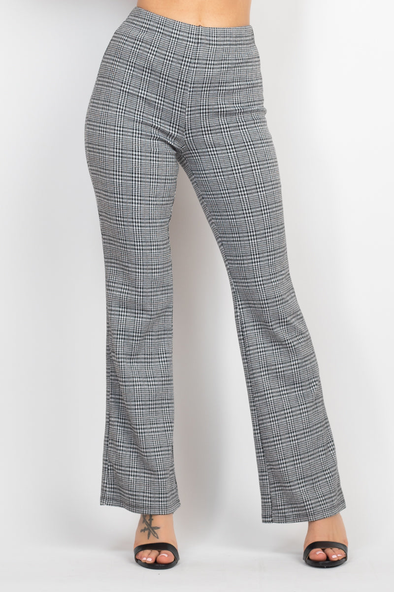 Plaid Cut-out Long Sleeve Top &amp; Pants Set