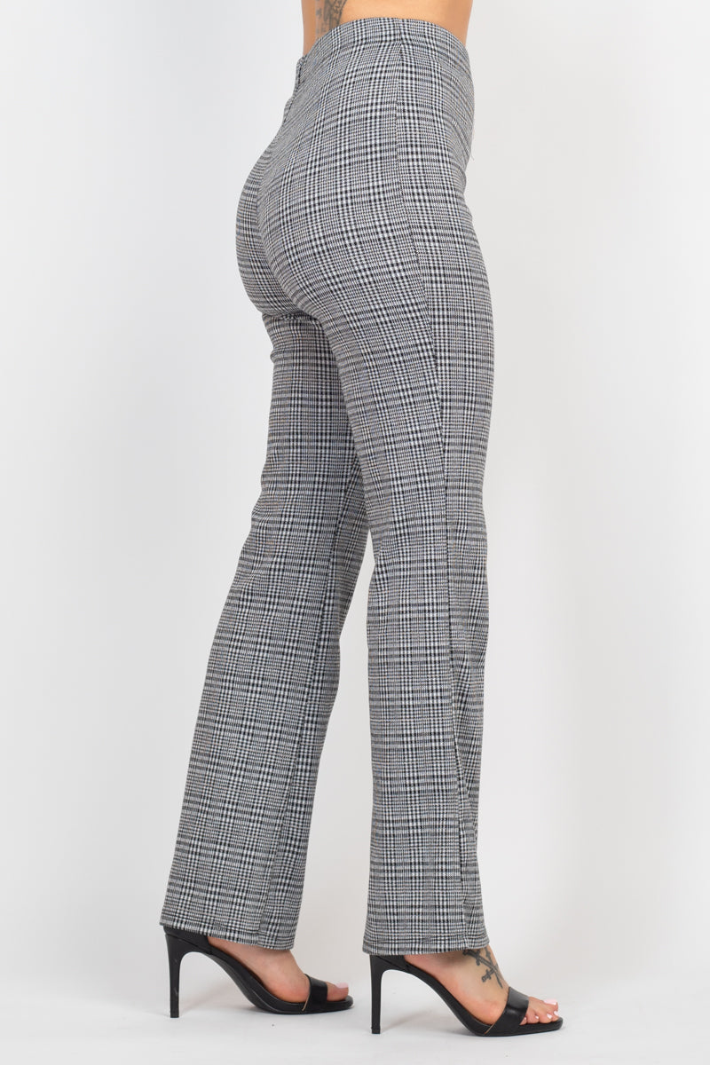 Plaid Cut-out Long Sleeve Top &amp; Pants Set