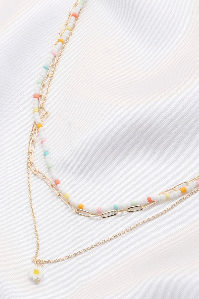 Dainty Flower Charm Beaded Layered Necklace